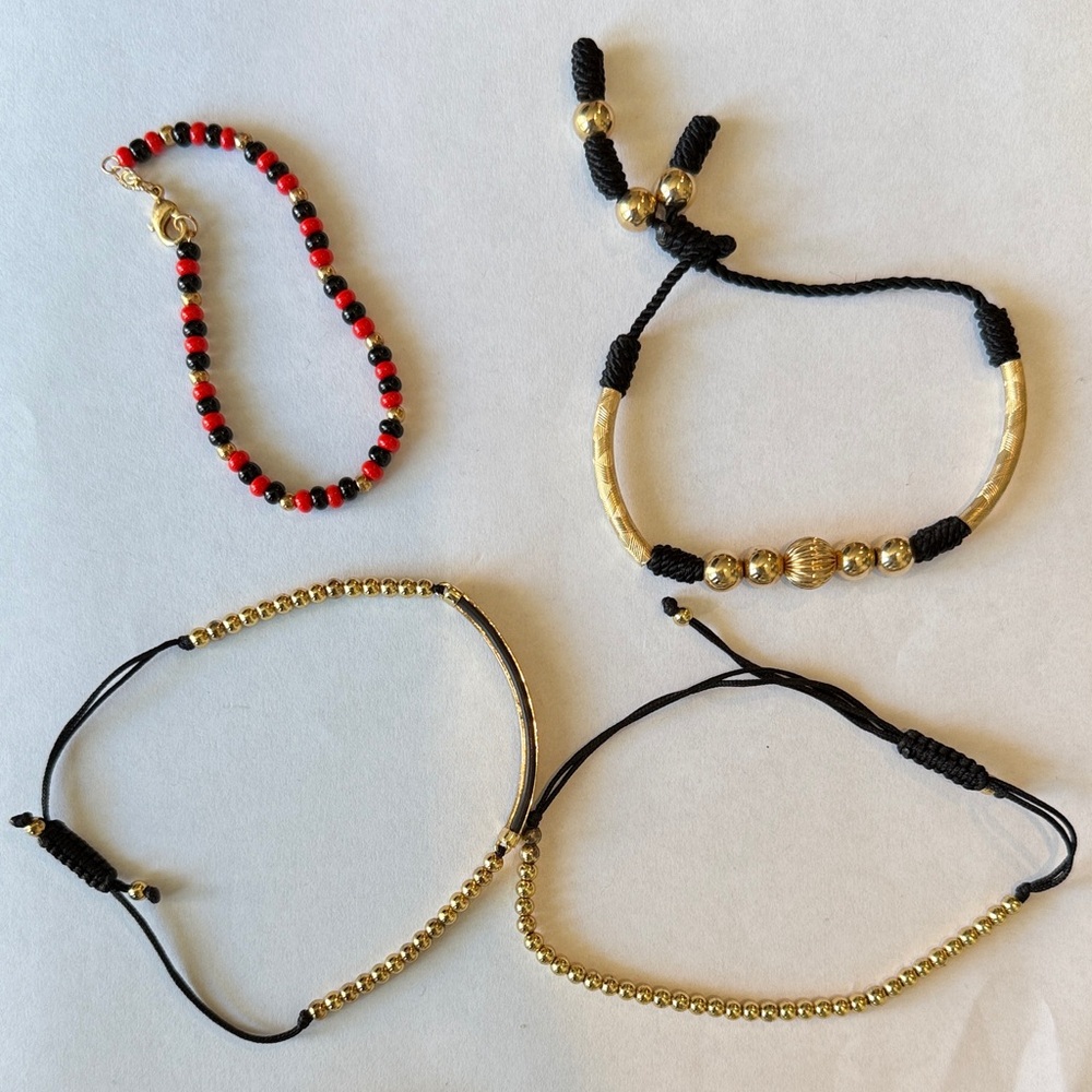 Gold and Black Beaded Bracelets Set
